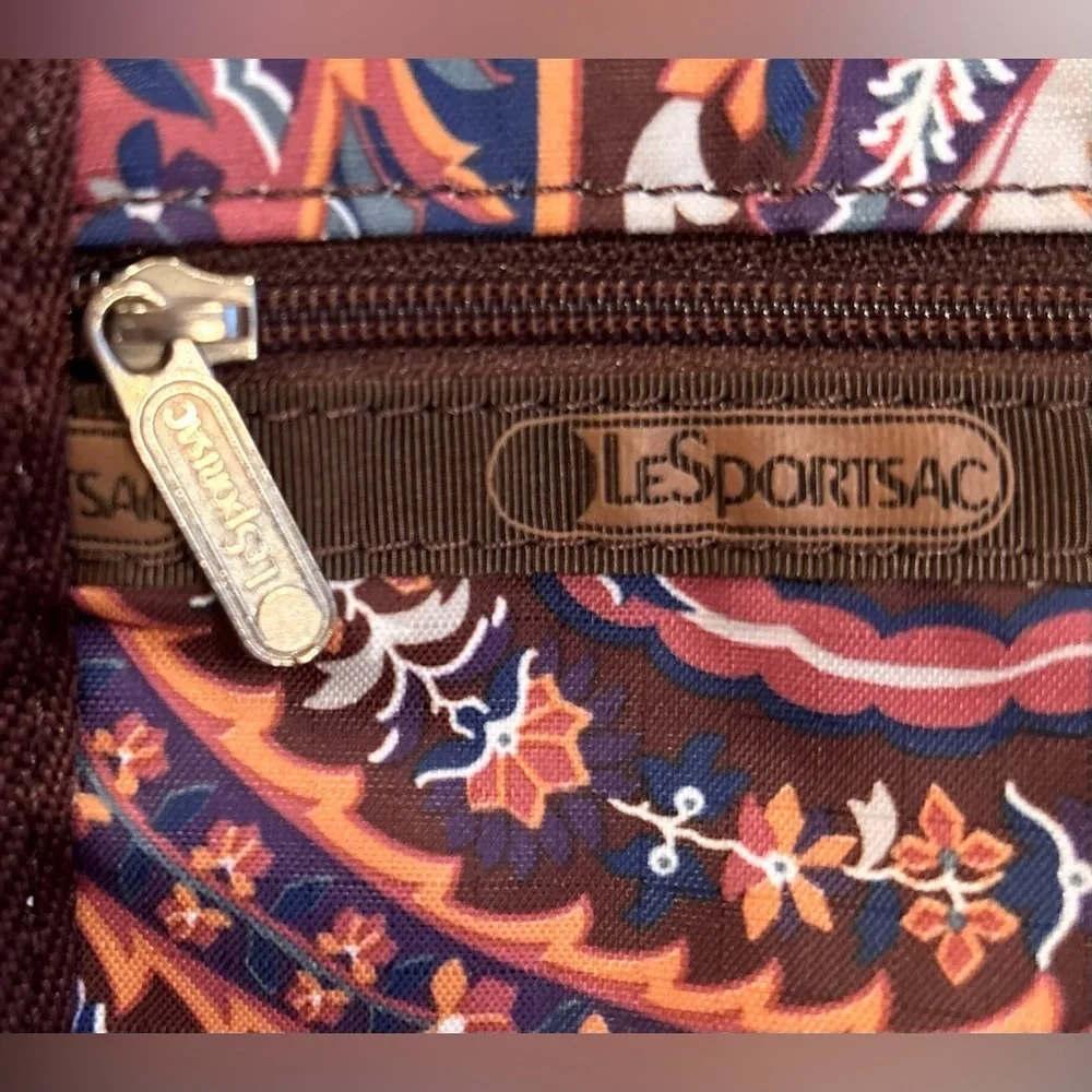 LeSportsac | Fantazmic Floral Brown paisley print zippered pouch, bag.